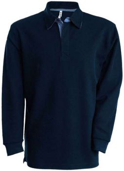 FRENCH RIB - LONG-SLEEVED RIBBED POLO SHIRT Navy/Jean L