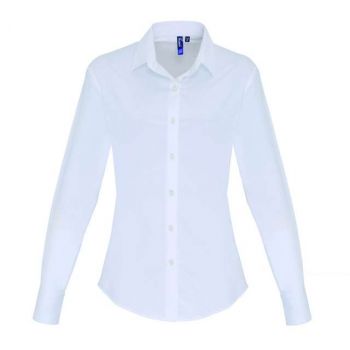 WOMEN'S STRETCH-FIT COTTON POPLIN LONG SLEEVE SHIRT White S