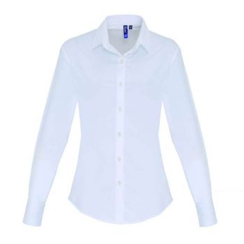 WOMEN'S STRETCH-FIT COTTON POPLIN LONG SLEEVE SHIRT White L