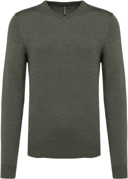 Kariban | Pánský svetr s výstřihem do V green marble heather 4XL