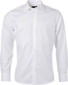 James & Nicholson | Košile s dlouhým rukávem, vzor rybí kost white XXL