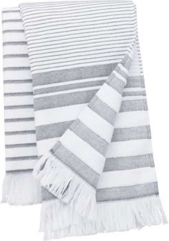 STRIPED FRINGED FOUTA Striped White/Smoke U