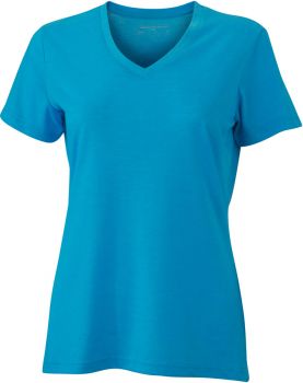 James & Nicholson | Dámské melírované tričko s výstřihem do V turquoise melange XXL