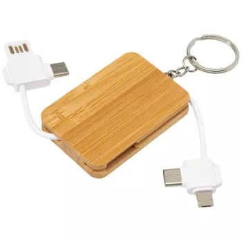 Nabíjecí kabel s bambusovým kroužkem na klíče Reel 6 v 1 přírodní
