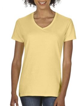 LADIES' MIDWEIGHT V-NECK TEE Butter M