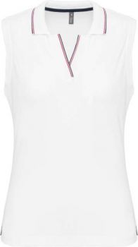 LADIES' SLEEVELESS POLO SHIRT White/Navy/Red M