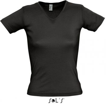 SOL'S | Dámské žebrované tričko s výstřihem do V black M