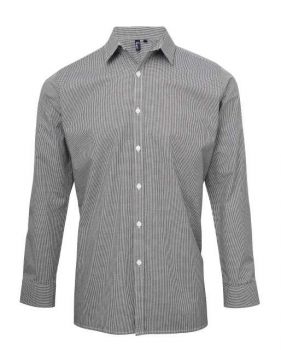 MEN'S LONG SLEEVE GINGHAM COTTON MICROCHECK SHIRT Black/White L