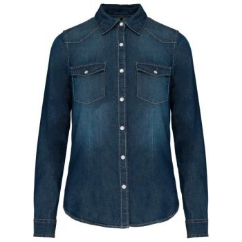LADIES' LONG-SLEEVED DENIM SHIRT Blue Jean M