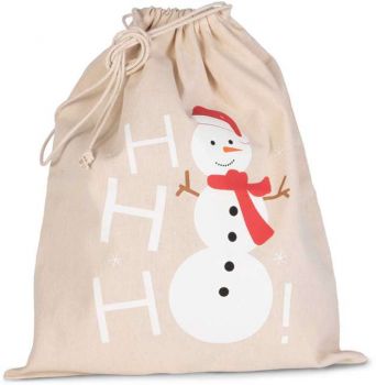 COTTON BAG WITH SNOWMAN DESIGN AND DRAWCORD CLOSURE Natural U