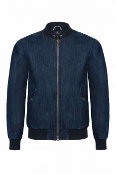 B&C | Pánská denim bunda "Bomber" deep blue denim L