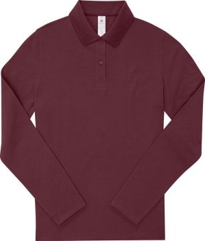 B&C | Dámské piqué polo s dlouhým rukávem burgundy XS