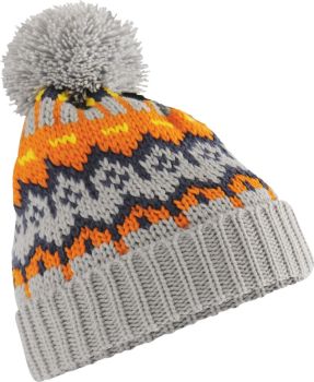 Beechfield | Bavlněná čepice s bambulí "Retro Ski" glacier grey onesize