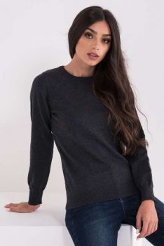 LADIES’ CREW NECK FINE GAUGE COTTON PULLOVER Dark Melange Grey M