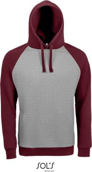 SOL'S | Unisex 2-barevná raglánová mikina s kapucí grey melange/burgundy M