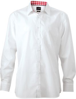 James & Nicholson | Popelínová košile s kostkovanými vsadkami white/red white XL