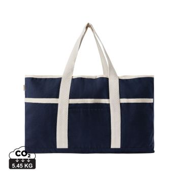 Plážová taška VINGA Volonne z recykl. canvas AWARE™ námornícka modrá, off white