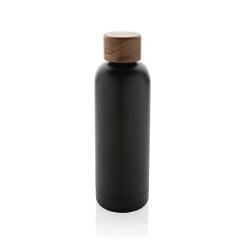 Termo fľaša Wood z RCS recyklovanej nerezovej ocele čierna