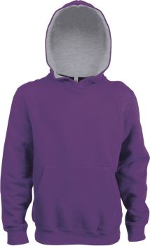 Kariban | Dětská kontrastní mikina s kapucí purple/oxford grey 12/14