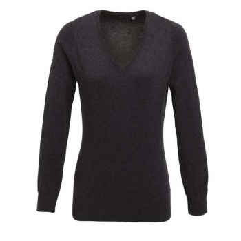 WOMEN'S KNITTED V-NECK SWEATER Charcoal M