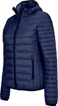 LADIES' LIGHTWEIGHT HOODED PADDED JACKET Navy M