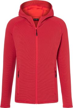 James & Nicholson | Pánská elastická fleecová bunda s kapucí red/carbon 3XL