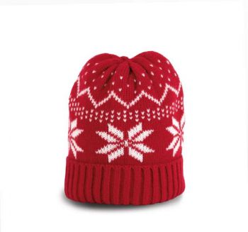 BEANIE WITH CHRISTMAS DESIGN Cherry Red/Natural U
