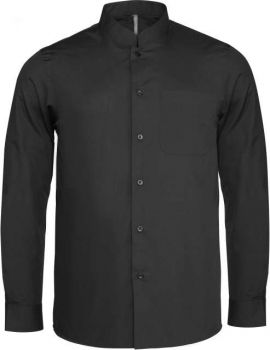 MEN'S LONG-SLEEVED MANDARIN COLLAR SHIRT Black M