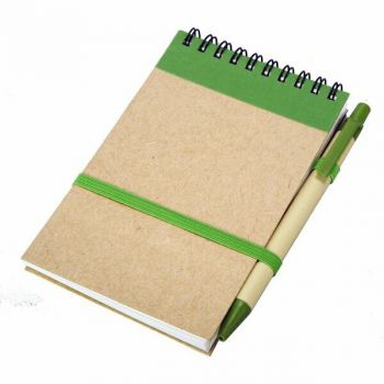 ECO RIBBON zápisník s čistými stranami 90x140 / 140 stran s propiskou,  zelená/béžová