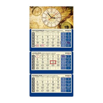 Plánovací kalendár LUXUS 3M modrý 2024  Hodiny QN