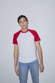 UNISEX POLY-COTTON SHORT SLEEVE RAGLAN T-SHIRT White/Red 2XL