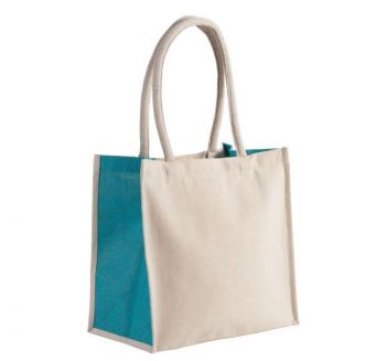 COTTON / JUTE TOTE BAG - 17L Natural/Turquoise U