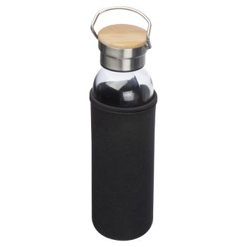 Sklenená fľaša s neoprénovým krytom, 600 ml Čierna