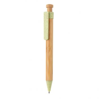 Bambusové pero s klipom z pšeničnej slamy zelená