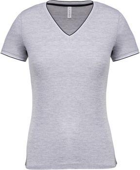 Kariban | Dámské piqué tričko s V výstřihem oxford grey/navy/white XS