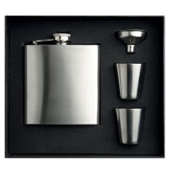 SLIMMY FLASK SET Placatka s kalíšky matt silver