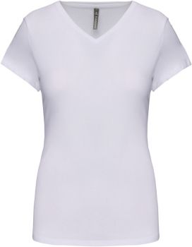 Kariban | Dámské elastické tričko s výstřihem do V white S