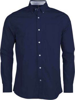 LONG-SLEEVED WASHED COTTON POPLIN SHIRT Navy S