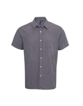 MEN'S SHORT SLEEVE GINGHAM COTTON MICROCHECK SHIRT Black/White L