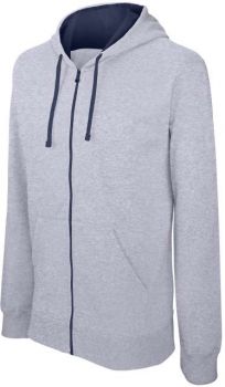 MEN'S CONTRAST HOODED FULL ZIP SWEATSHIRT Oxford Grey/Navy L