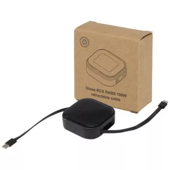 Gloas vysouvací datový a 100W rychlonabíjecí kabel 5 v 1 z recyklovaného materiálu s nářadím na smartphone Černá