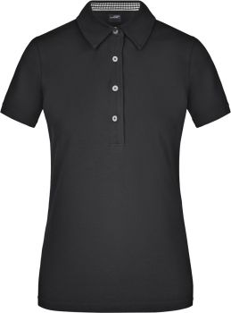 James & Nicholson | Dámské piqué polo s kostkovaným límcem black/black/white S