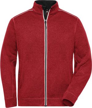 James & Nicholson | Pánská pracovní pletená fleecová bunda - Solid red melange/black M