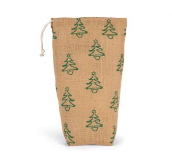 BOTTLE CARRIER WITH CHRISTMAS PATTERNS Natural/Dark Green U