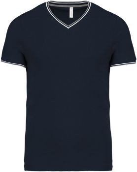 Kariban | Pánské piqué tričko s výstřihem do V navy/light grey/white L