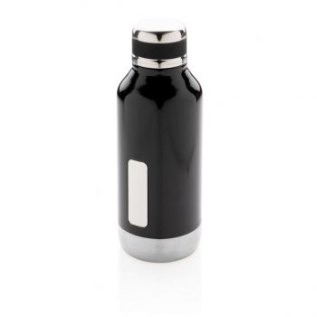 Nepriepustná termo fľaša s plieškom na logo čierna