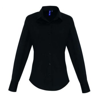 WOMEN'S STRETCH-FIT COTTON POPLIN LONG SLEEVE SHIRT Black M