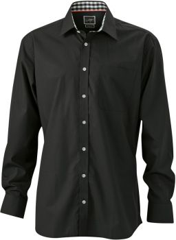 James & Nicholson | Popelínová košile s kostkovanými vsadkami black/black white L
