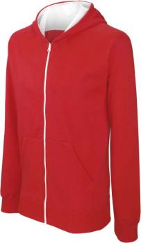 KIDS' FULL ZIP HOODED SWEATSHIRT Red/White 10/12