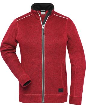 James & Nicholson | Dámská pracovní pletená fleecová bunda - Solid red melange/black M